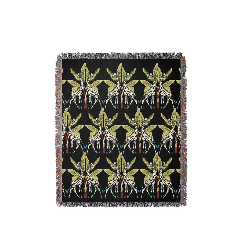 Jeté en mélange de coton Kossy Giraffe, L 60 po x l 50 po, Noir/vert