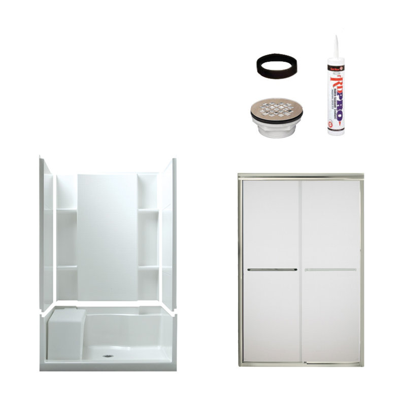 Accord 48" W x 74.5" H Framed Rectangle Sliding Shower Stall with Seat and Base Included, Satin Nickel/White
