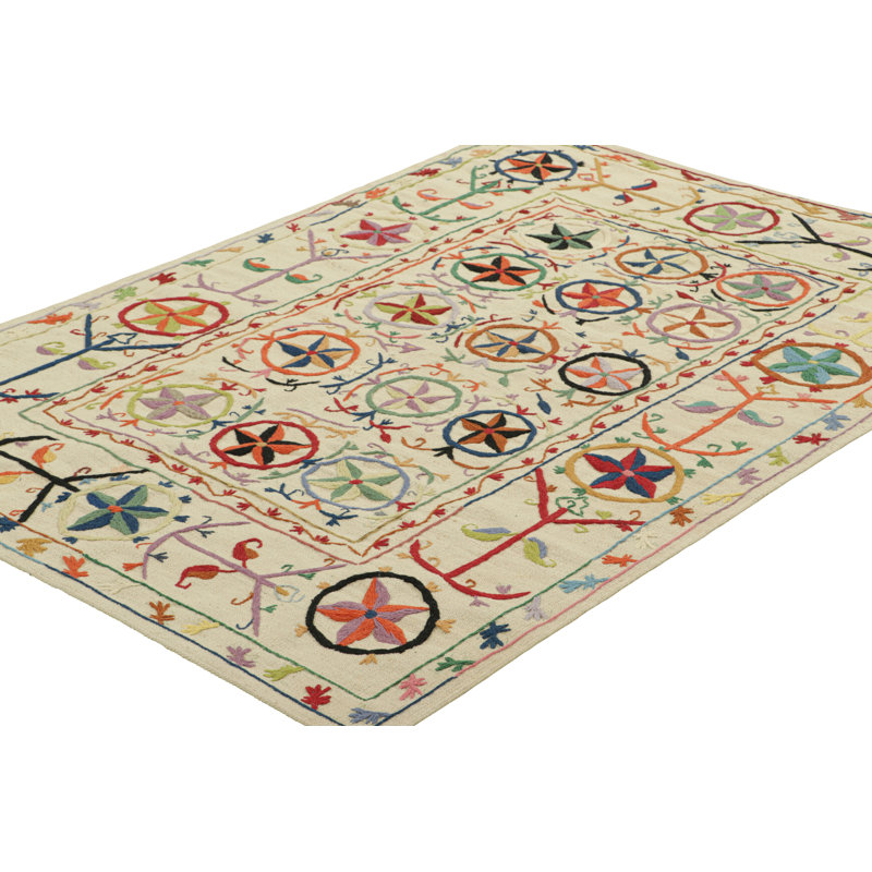Rug & Kilim’S Suzani Style Kilim In Cream With Polychromatic Floral Patterns