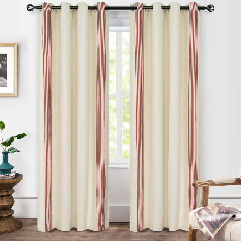 Velmer Blackout Curtain Pair, 52" W x 96" L, Red/Beige