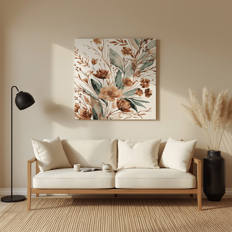 Aquarelle florale 83, art mural gris en métal, H 12 po x l 12 po