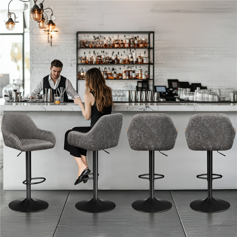 Rotatable and Height-adjustable  Bar Stool, Grey