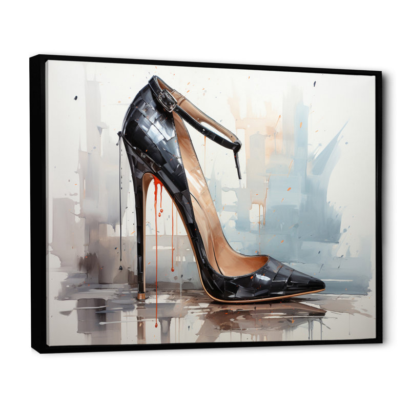 " Black Fashion High Heel Power III ", 24" H x 32" W, Cadre flottant noir