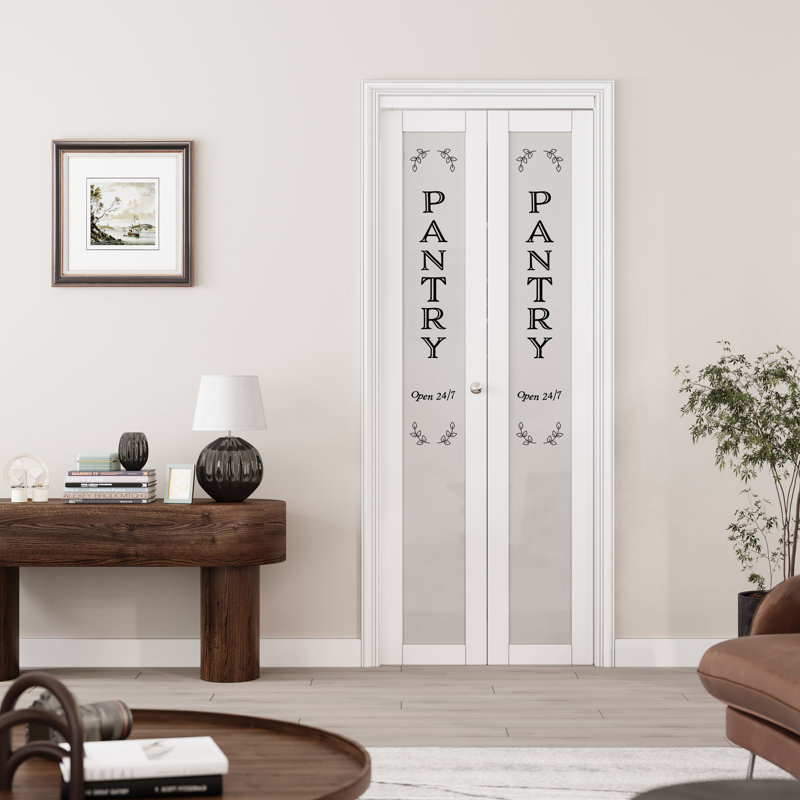 1 Lite Glass and Solid Core Manufactured Wood Bi-fold Doors Include Installation Hardware Kit and Pantry Sticker, 30'' x 80''