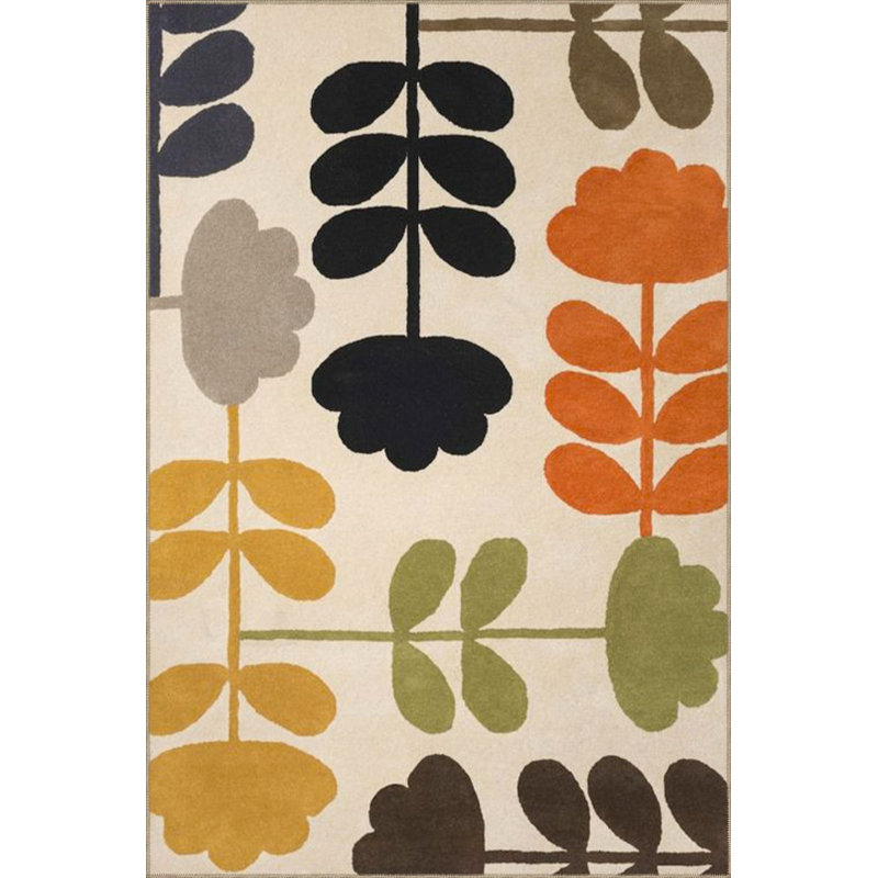 Leaf Patterned Woven Base Machine Washable Rug, Rectangle 3'3" x 4'11" Rug Pad Included