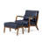 Mid-Century Modern Leatherette Accent Stool And Chair With Walnut Rubberwood Legs-139277626