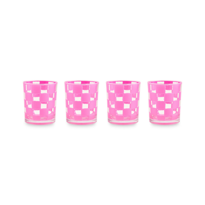 Blue Check Acrylic Tumblers, Pink/Clear