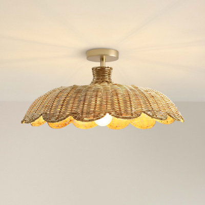 Aurelia Rattan Flush Mount – Rattan & Natural Dome 1-Light Semi Flush Mount Handwoven Adjustable Ceiling Light for Living Room or Dining Room in Farmhouse, Country, and Transitional Style
