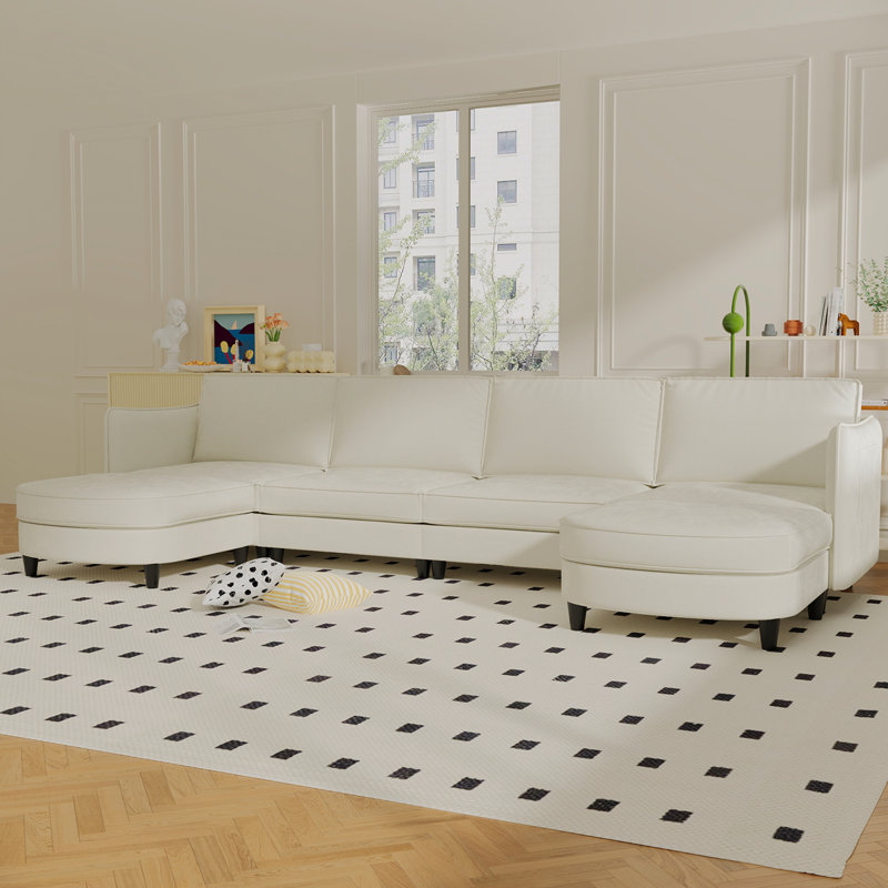 Canapé de 141,5 pouces à 6 places de 141,5 po, canapés en U avec repose-pieds mobile, accoudoirs avec poches, canapés modernes en tissu pour le salon, appartement, bureau