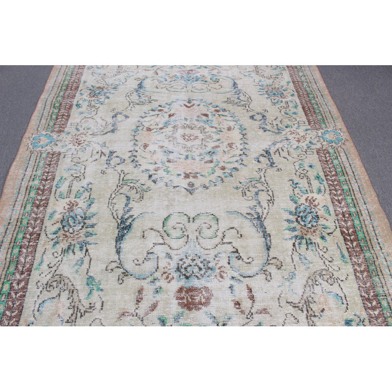 Grand tapis beige Oushak rétro beige idéal pour la décoration de chambre à coucher ou de salon avec une finition en laine antique