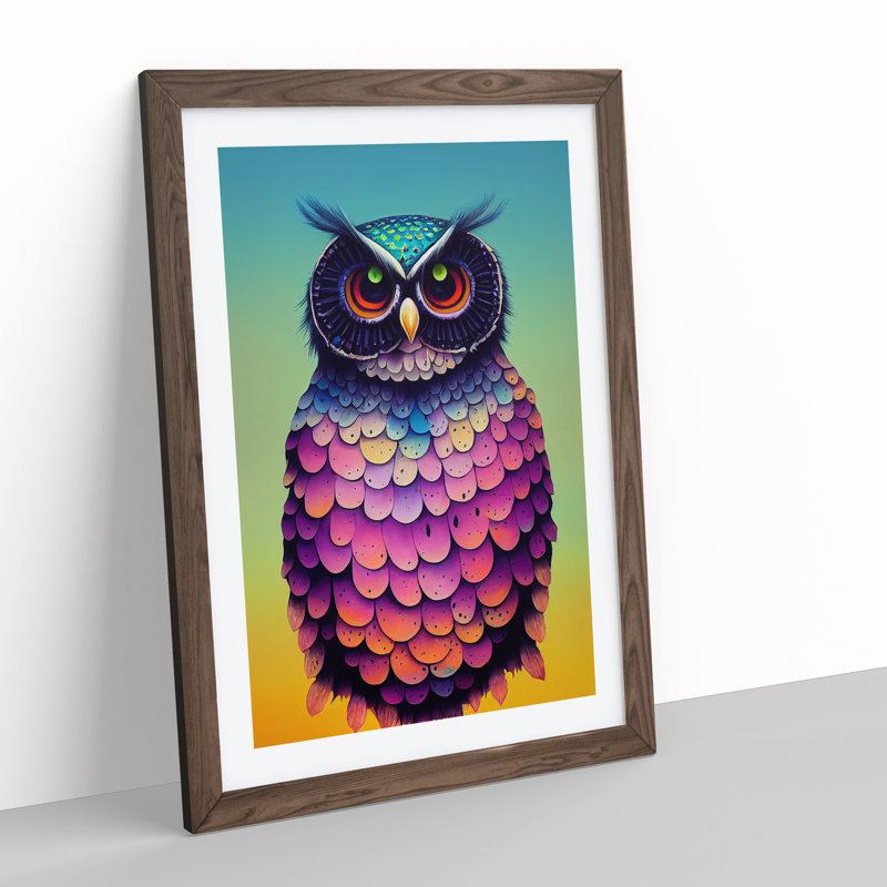 Owl - Framed Print, 46cm H x 34cm W x 2cm D, Walnut