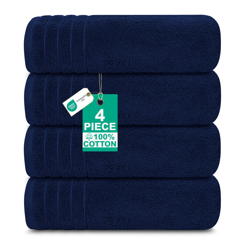 100% Cotton Midweight Mulit-Size Set, Navy, Bath Towel - 4 Piece Set