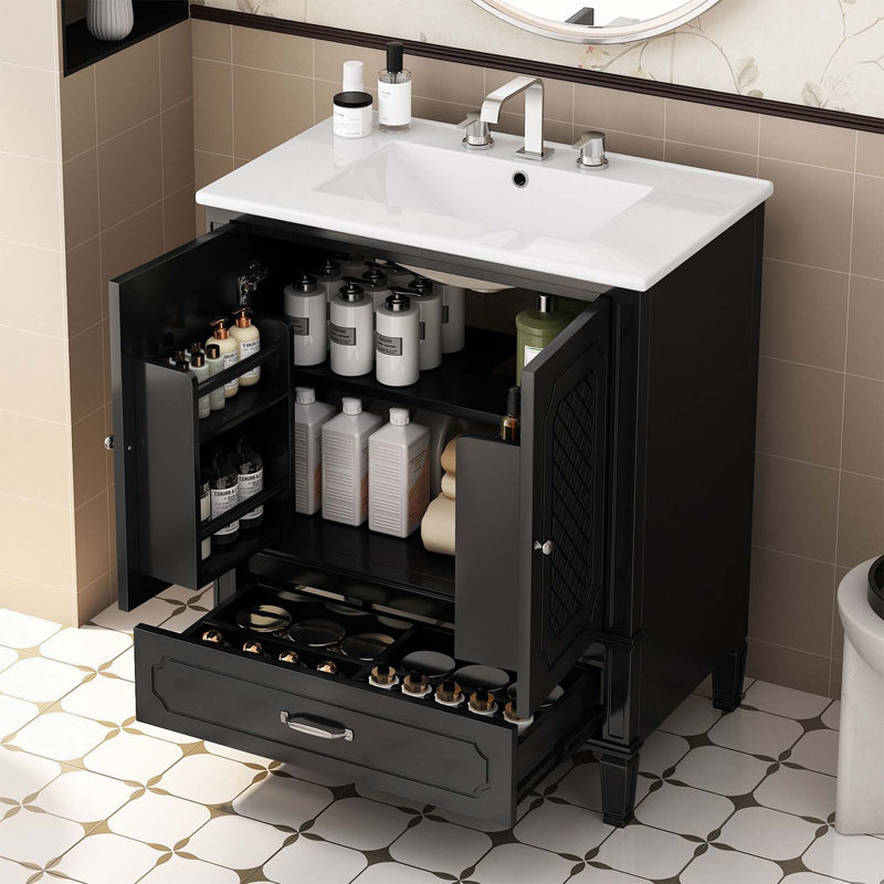 Meuble-lavabo 30 po avec lavabo, Noir, noir, noir, noir