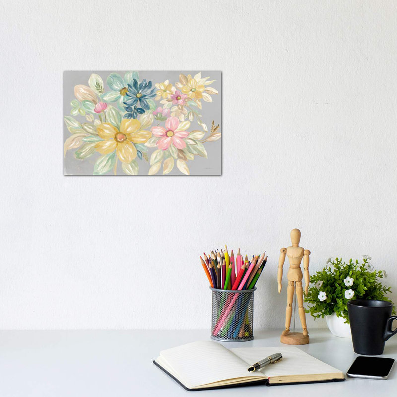 June Bloom Grey by Silvia Vassileva - Wrapped Canvas Painting, 20.32 cm H x 30.48 cm W