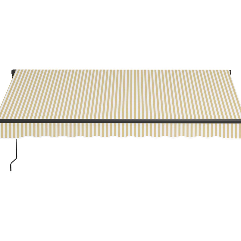 12' X 10' Retractable Balcony Awning, Patio Sunshade With Manual Crank, 280Gsm Fabric, Solid Aluminum Frame, Beige For Deck & Yard Awning 10', Sun Shelter Operation,