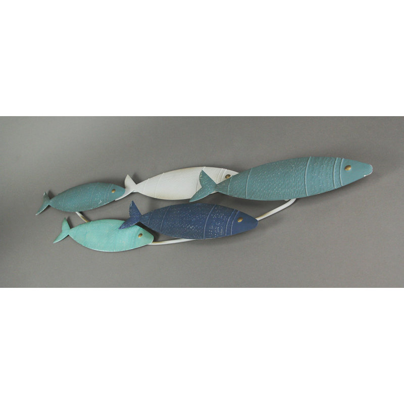 Blue and White Metal Coastal Fish Wall Sculpture 34 Inch