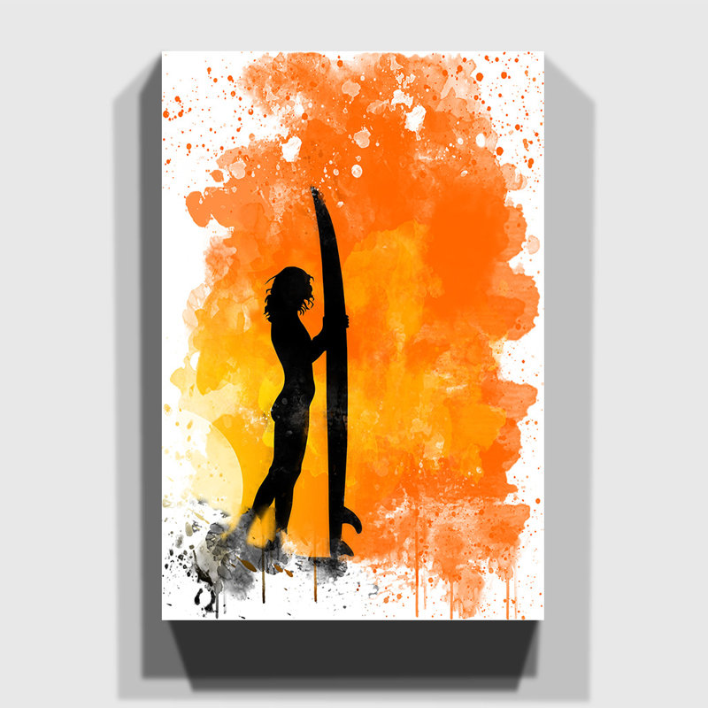 Surfer Surfboard Surfing Sunset - Wall Art, 50cm H x 35cm W, Wrapped Canvas