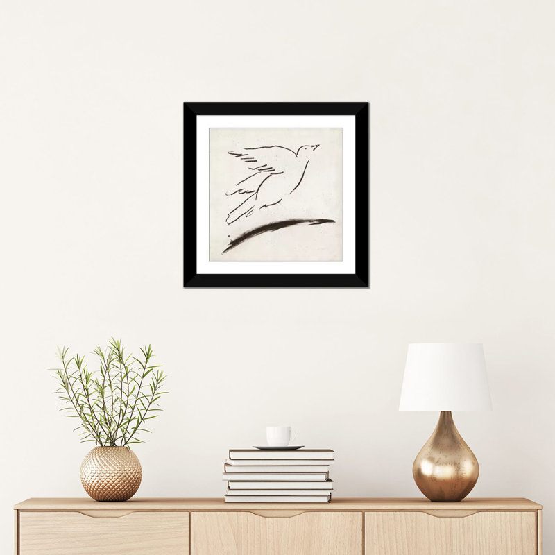 « oiseau ii », reproduction sur toile, H 16 po x l 16 po x P 1 po, Papier d'art encadré noir, Blanc
