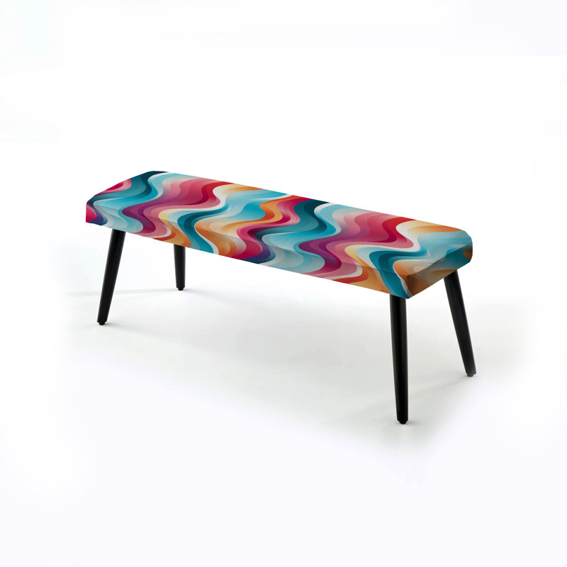 Poupart Striped Rainbow Rhythm - Striped Upholstered Black Bench