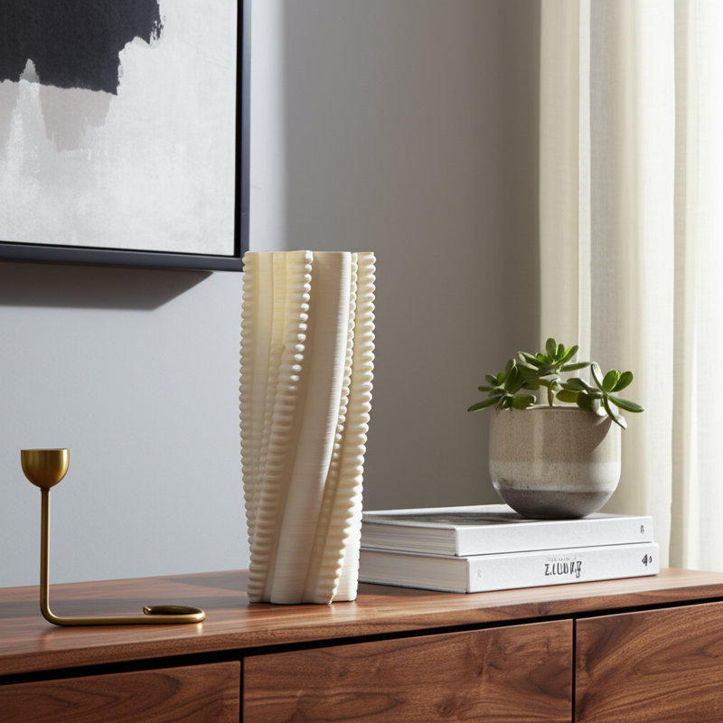Modern Sculptural Porcelain Vase With Twisted Ribbed Texture And Contemporary Art-Inspired Design For Decorative Accent Display In Living Room Or Entryway Decor Styling