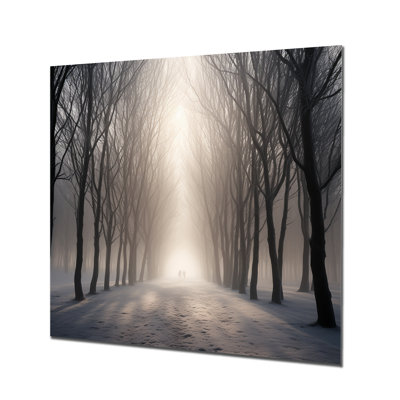 Misty Sunshine Foggy Forest Road - décoration murale arbre séquoia