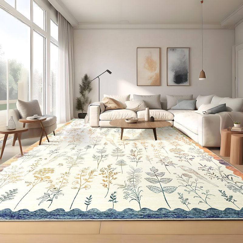 Colorful Floral Machine Washable Rug for Living Room Low Pile Foldable Thin Non Slip Carpet Stain Resistant Non Shedding Floor Cover for Kids Bedroom Nursery