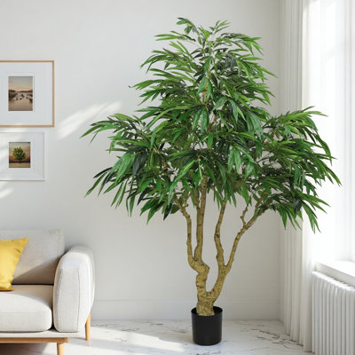 Saule artificiel de 7 pi - feuillage vert réaliste, décor intérieur / extérieur, feuilles flexibles en thermoplastique, 1 pièce