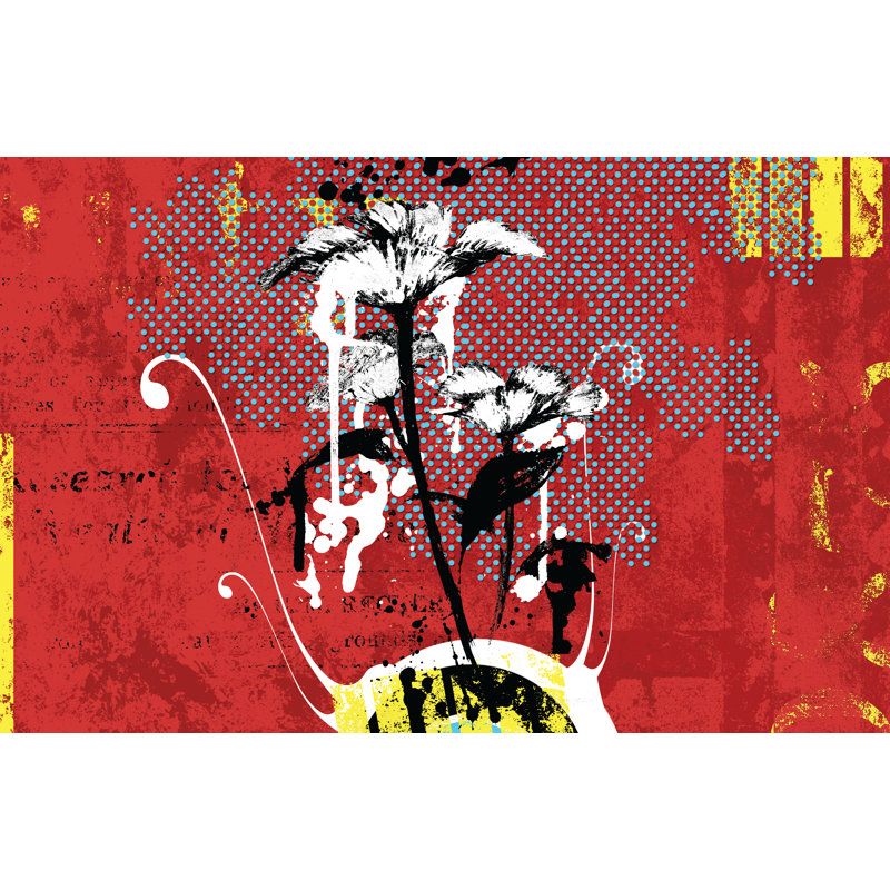 Mod Deco Red Floral - Wrapped Canvas Art Prints, 30cm H x 46cm W