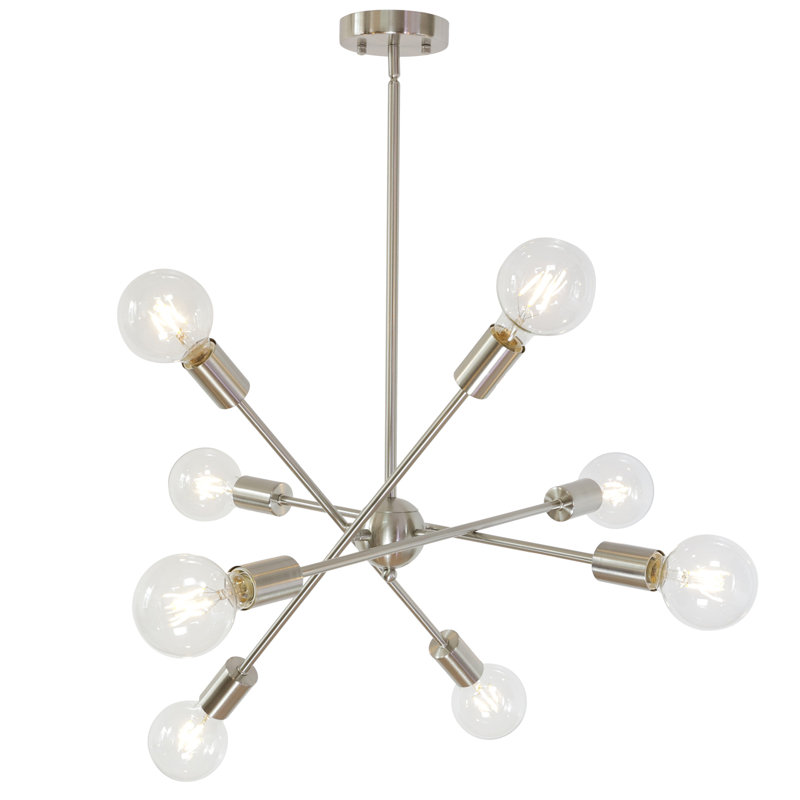 Luminaire suspendu lustre spoutnik 8 lumières Nichole, Nickel brossé