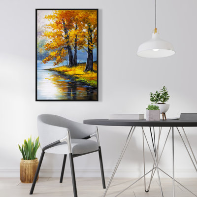 Two Trees by the Lake - Blue Framed Canvas | Home Decor