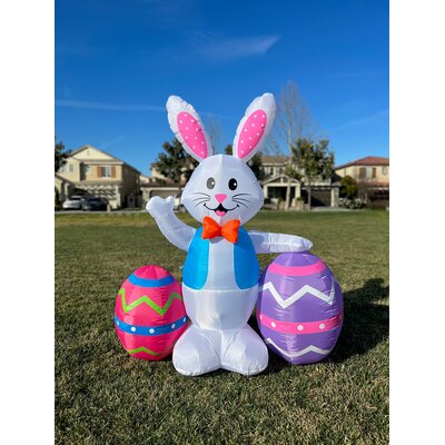 5 Foot Tall Happy Easter Lighted Inflatable Bunny Rabbit with Two Colorful Eggs Indoor / Outdoor Blow Up Yard Decoration Inflatable -  The Holiday AisleÂ®, A430D4660FB344B183EBAA8F64D46C6B