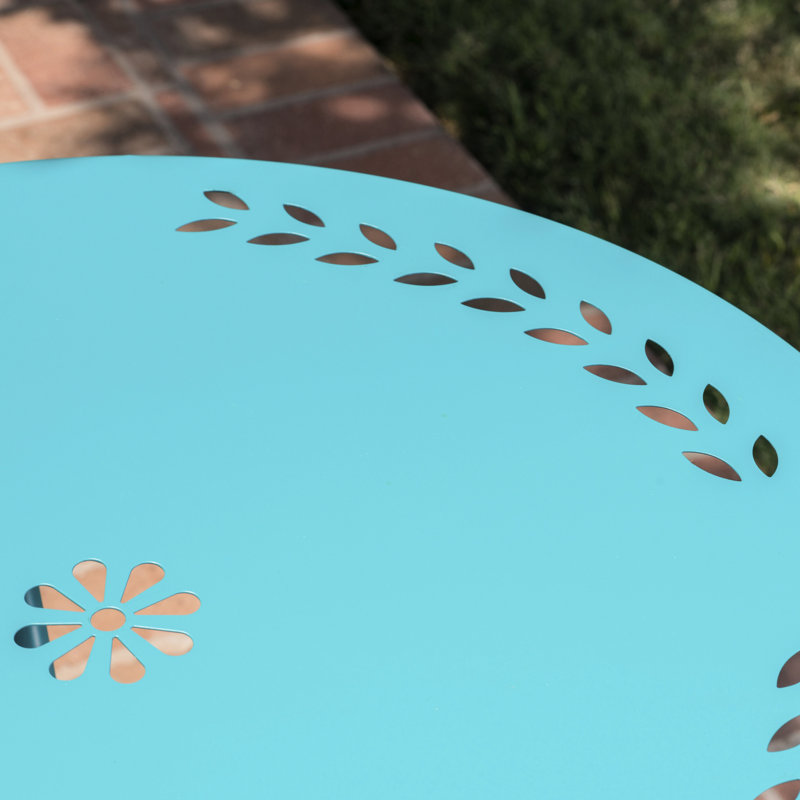 Ensemble de jardin 3 pièces en métal thermolaqué turquoise - Table et chaises en fer thermolaqué pour vos loisirs à l'extérieur dans votre jardin