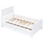 Lit plateforme simple blanc avec lit gigogne et tiroirs - Structure en pin robuste-1331473050