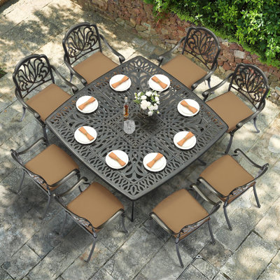 Vivijason 9-piece Outdoor Furniture Dining Set For 8, All-weather Cast Aluminum Patio Table And Chairs Set With 8 Cushioned Chairs, 63.98" Large Squar by VIVIJASON