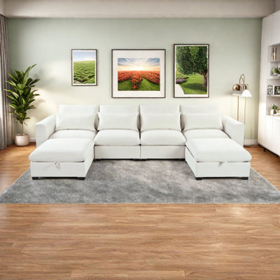 U-Shaped Freely Transformable Modular Corner Sofa With Two Ottomans, Suitable For Living Rooms, Studies, Home Theaters, And More.