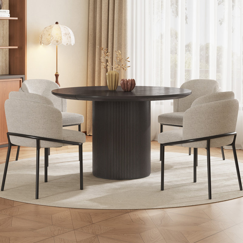 46.46" Modern Black Round Dining Table Set with 4 Chairs for Kitchen, Bar, Living Room, 5