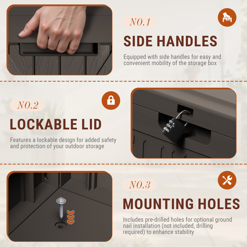 48 Gallon Lockable Resin Package Delivery Box With Lockable Secure, Brown