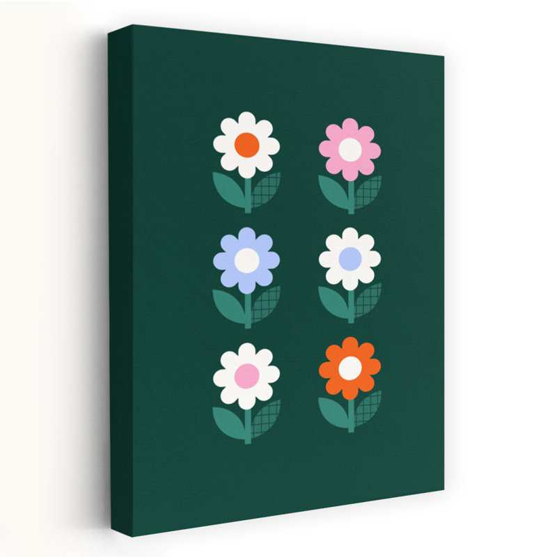 Art contemporain, art géométrique rétro, printemps, marguerite, H 60 po x l 40 po