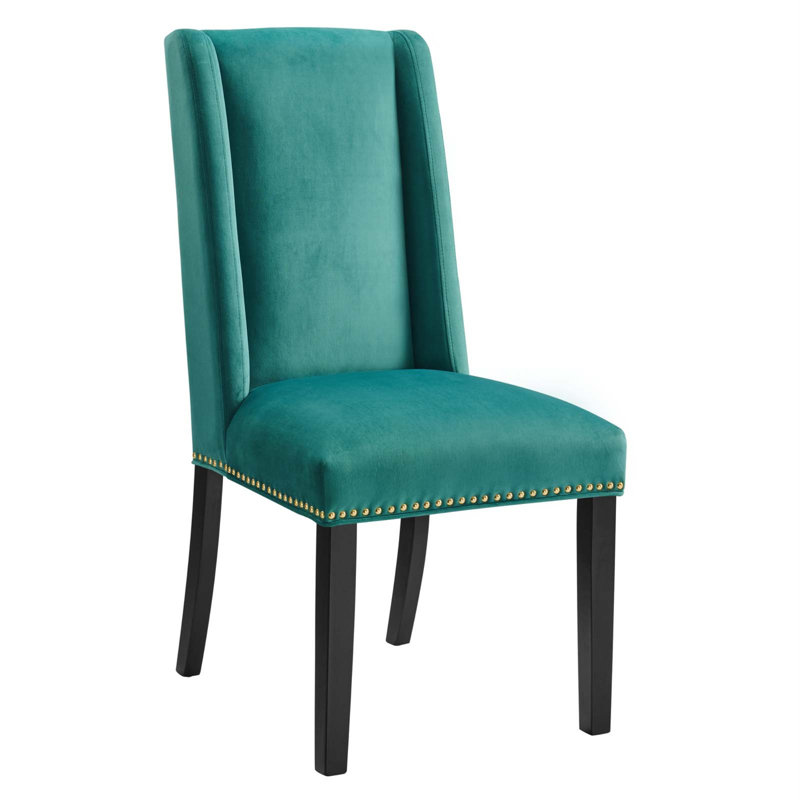 Elegant Teal Velvet Upholstered Side Chair with Nailhead Trim