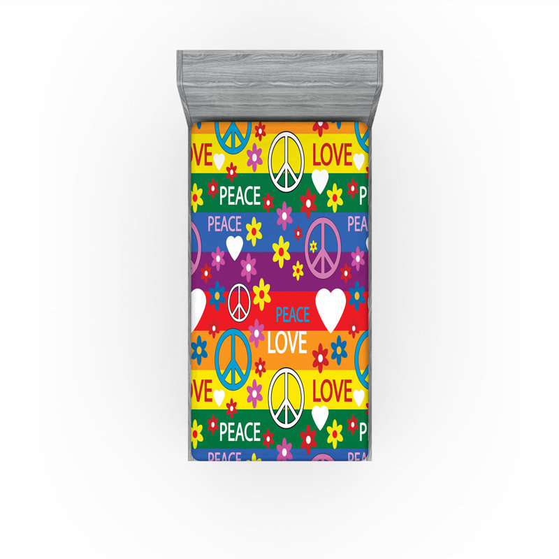 Ensemble de 2 draps-hippies Ambesonne, Twin Extra Long Fitted Sheet