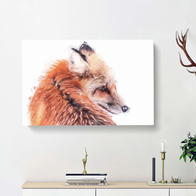Red Fox In Winter In Abstract - Wrapped Canvas