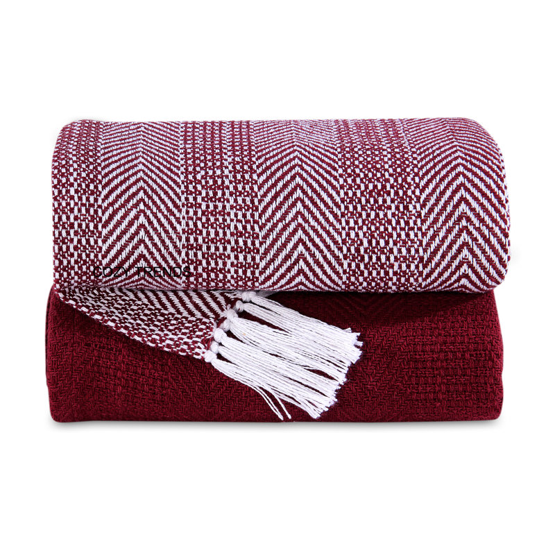 Jeté 100% coton, Rouge, Aucun motif / couleur unie