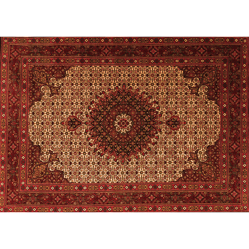 Tapis oriental blanc / rouge / brun en laine et polyester tissé à la machine 7 pi x 10 pi Persefoni