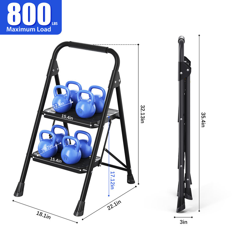 2 Step Ladder, Sturdy Steel Portable Ladder with Anti-Slip Wide Pedals, Folding Step Stool,Library Ladder,Decorative Kitchen Step Ladder