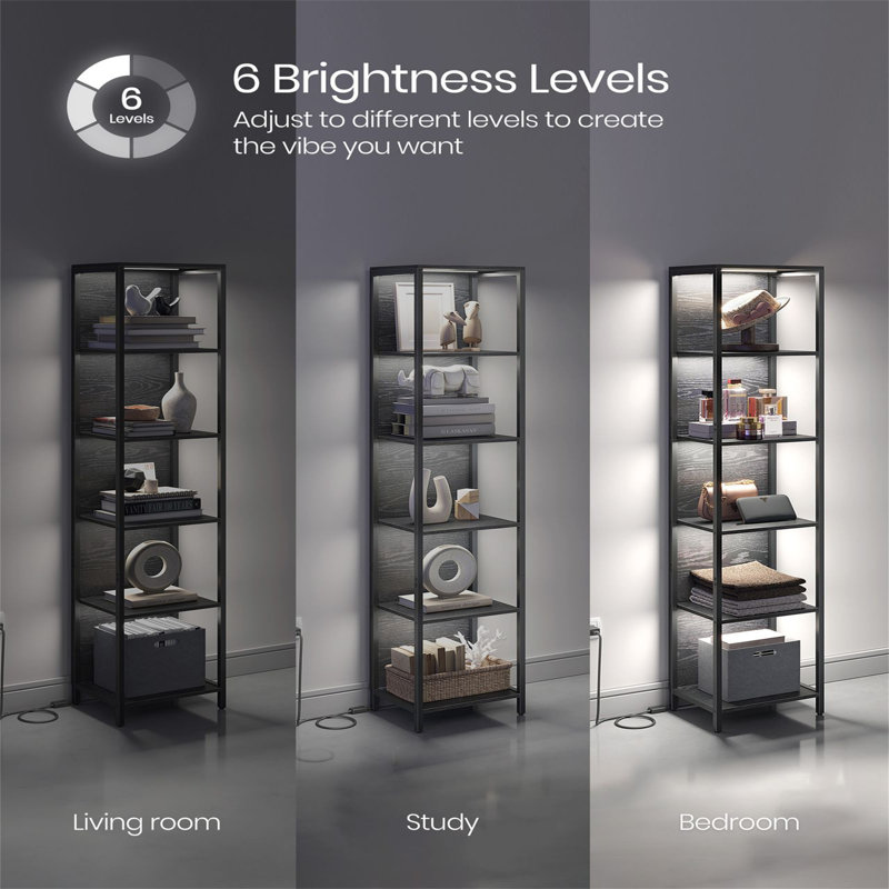 6-Tier LED Bookcase, Bookshelf With Dimmable Lights, Storage Shelf With Steel Frame