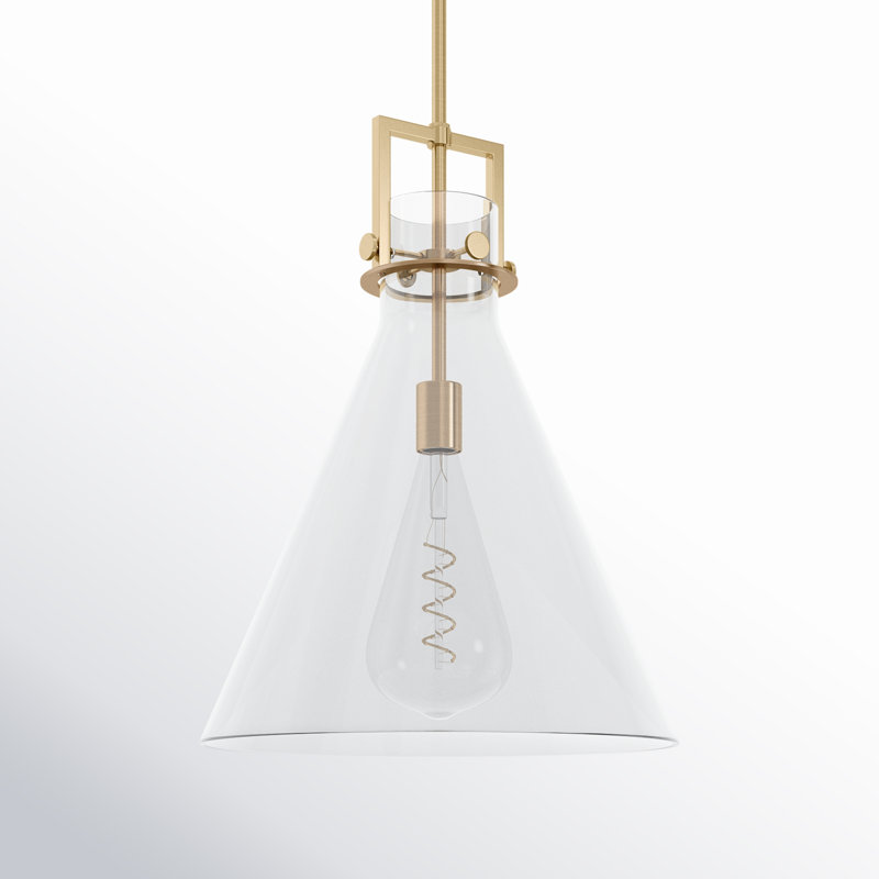 Luminaire suspendu avec tige 30 po Coterie, Laiton brossé, Transparent, H 20,38 po x l 16 po x P 16 po