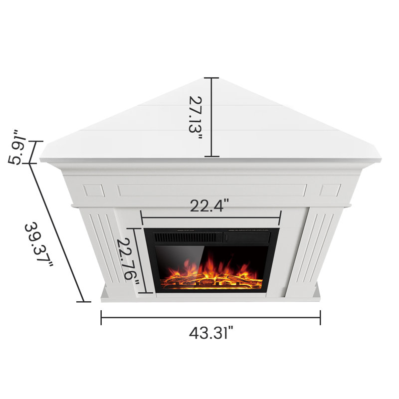  43" Freestanding Corner Electric Fireplace With Mantel & Remote Control For Living Room Or Bedroom, White