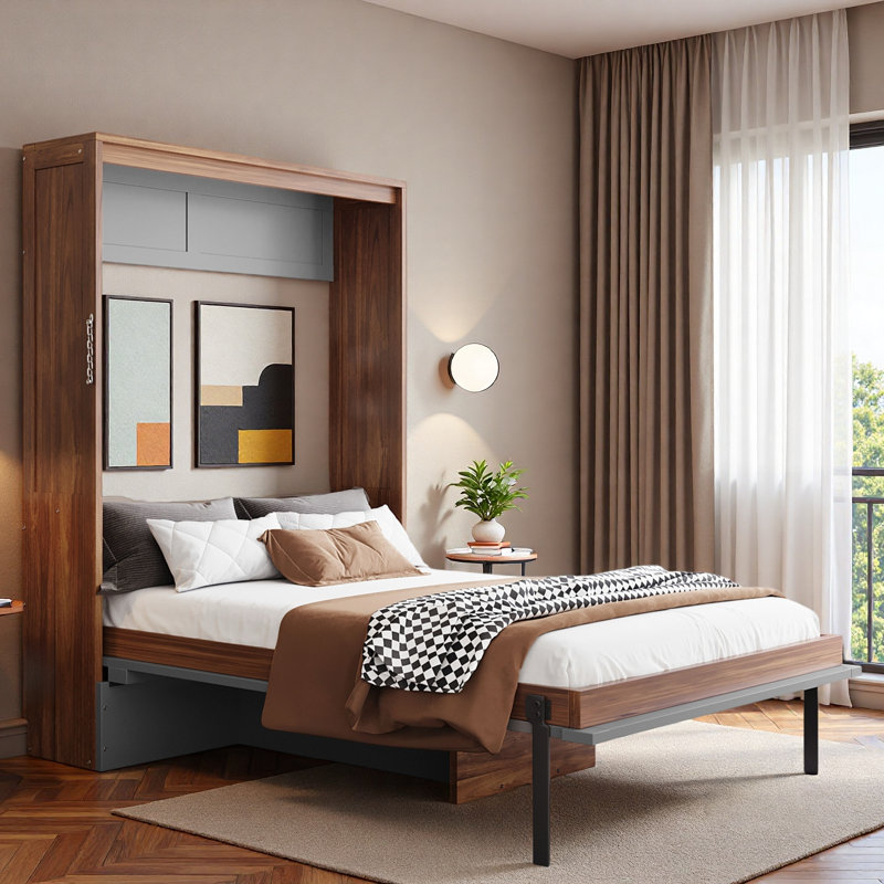Lit escamotable avec bureau pliable Murphy, Grey/Walnut