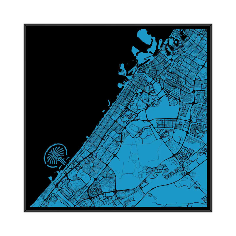 « dubaï », impression sur toile tendue, H 18 po x l 18 po x P 1,5 po, Toile avec cadre noir, Pas de tapis