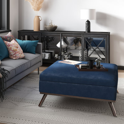 Owen 36"W Upholstered Square Coffee Table Storage Ottoman with Lift Top and Solid Wood Legs